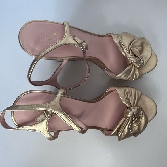 Kate Spade Janae Gold Bow Cork Wedge Sandal Size 10 - Picture 7 of 11